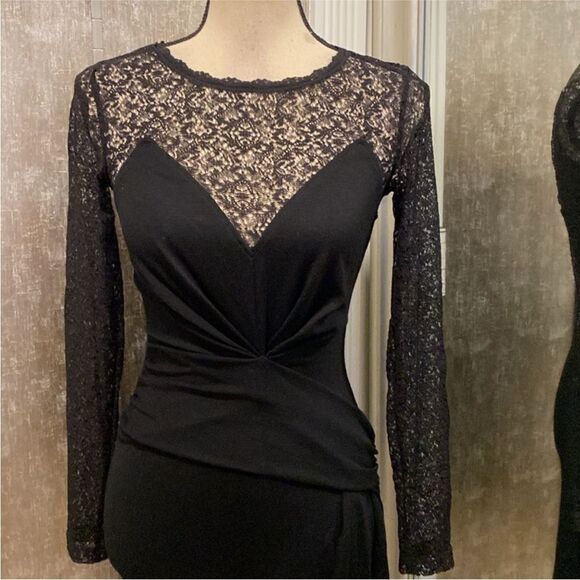 French Connection Chic Black Long Sleeve Dress with Elegant Lace, US2 - Picture 5 of 11